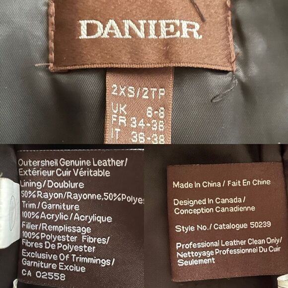 DANIER Leather Fall Winter Jacket Coat Hood Black XXS - Picture 5 of 5